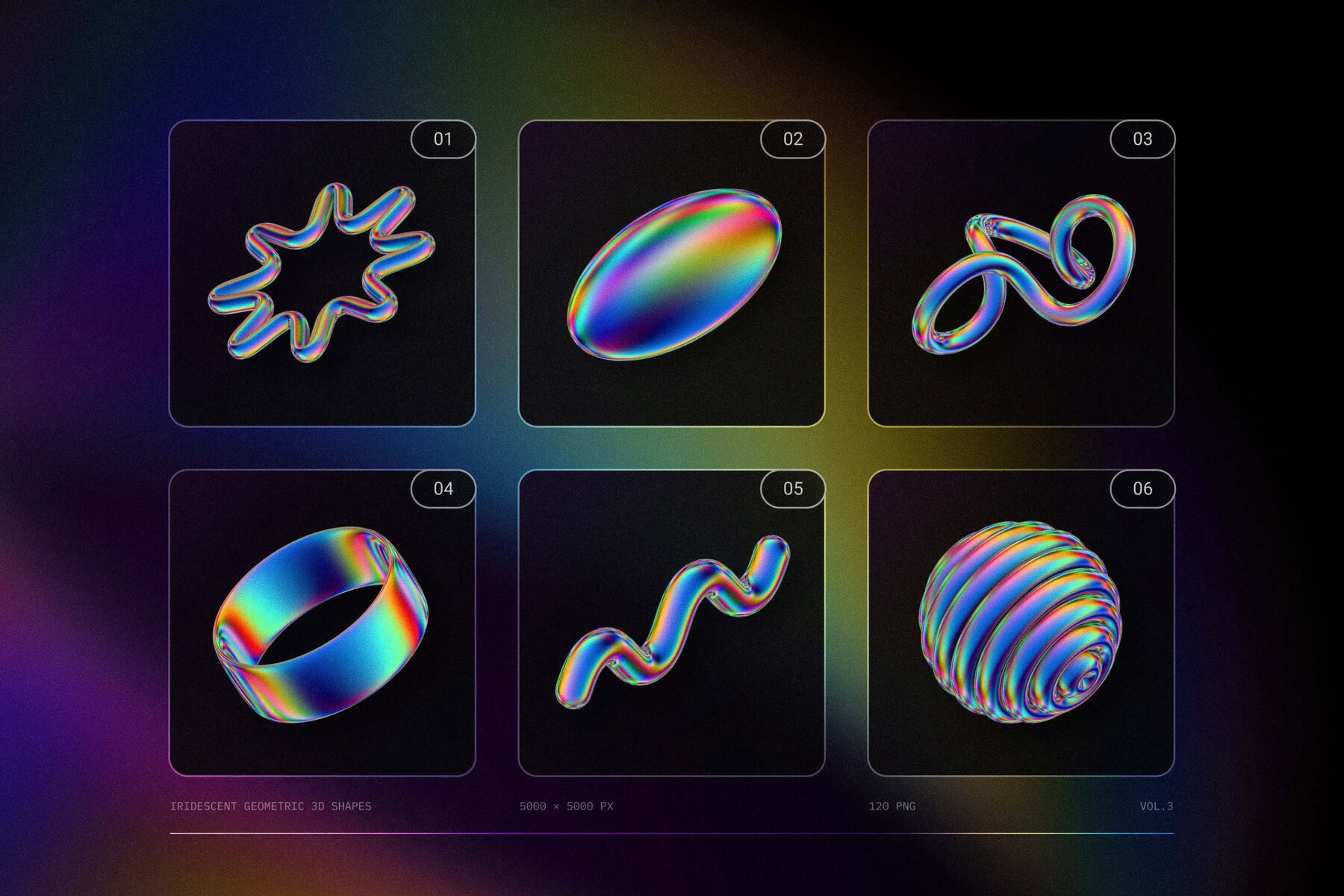 120 Iridescent geometric 3D shapes pack Vol 3 5