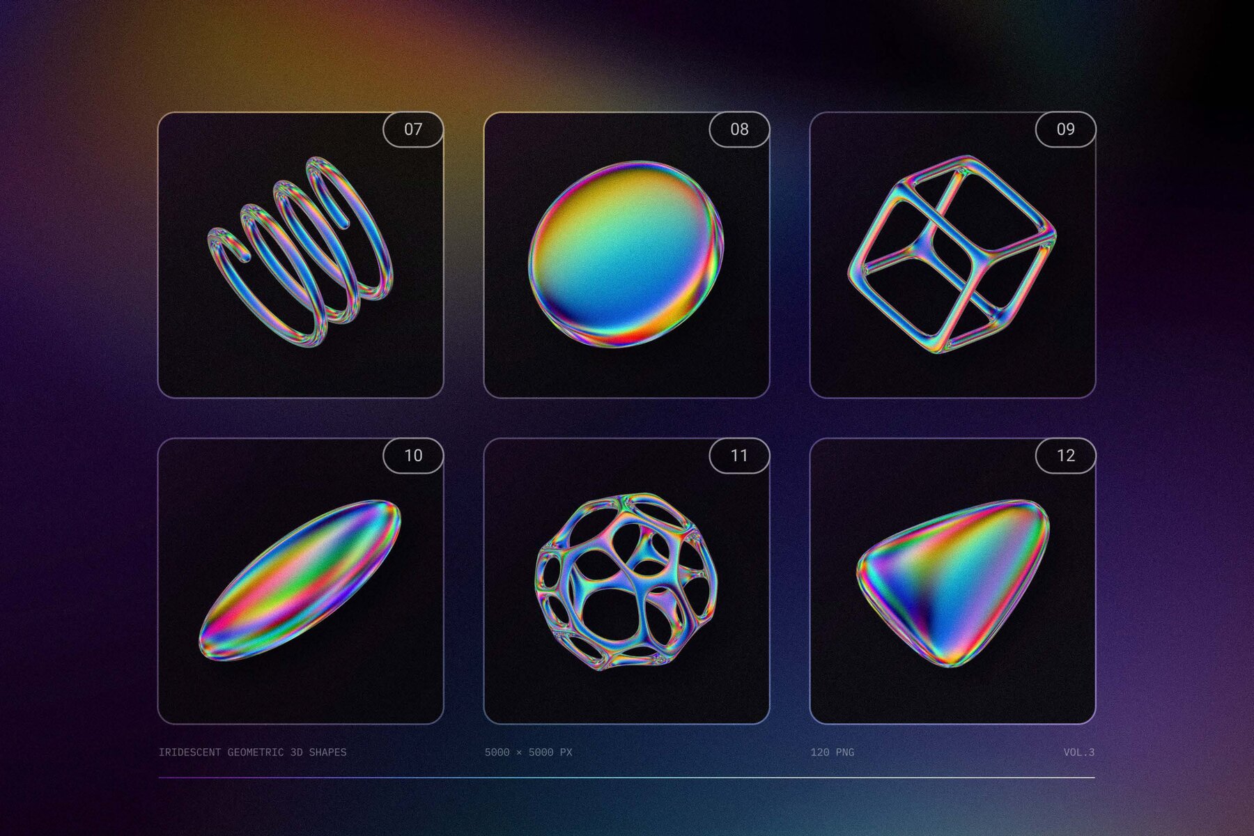 120 Iridescent geometric 3D shapes pack Vol 3 6