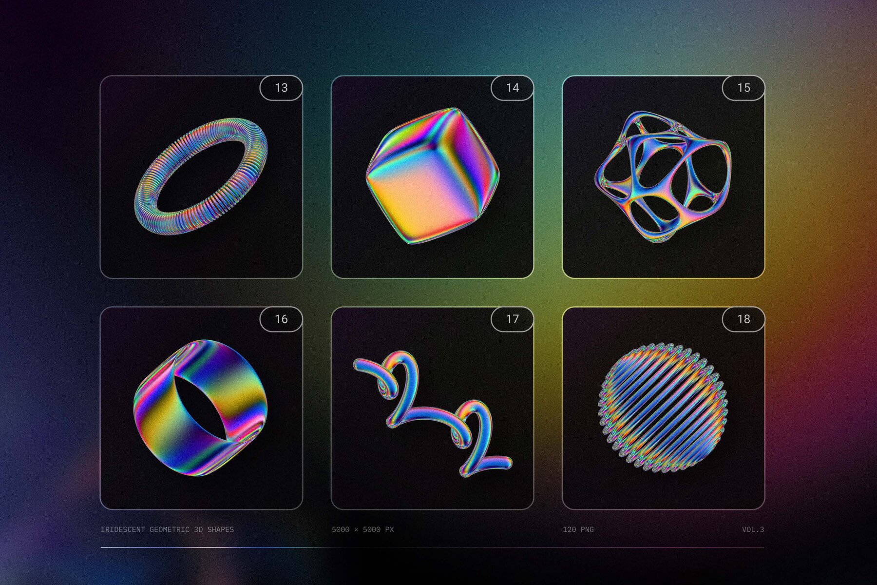 120 Iridescent geometric 3D shapes pack Vol 3 7