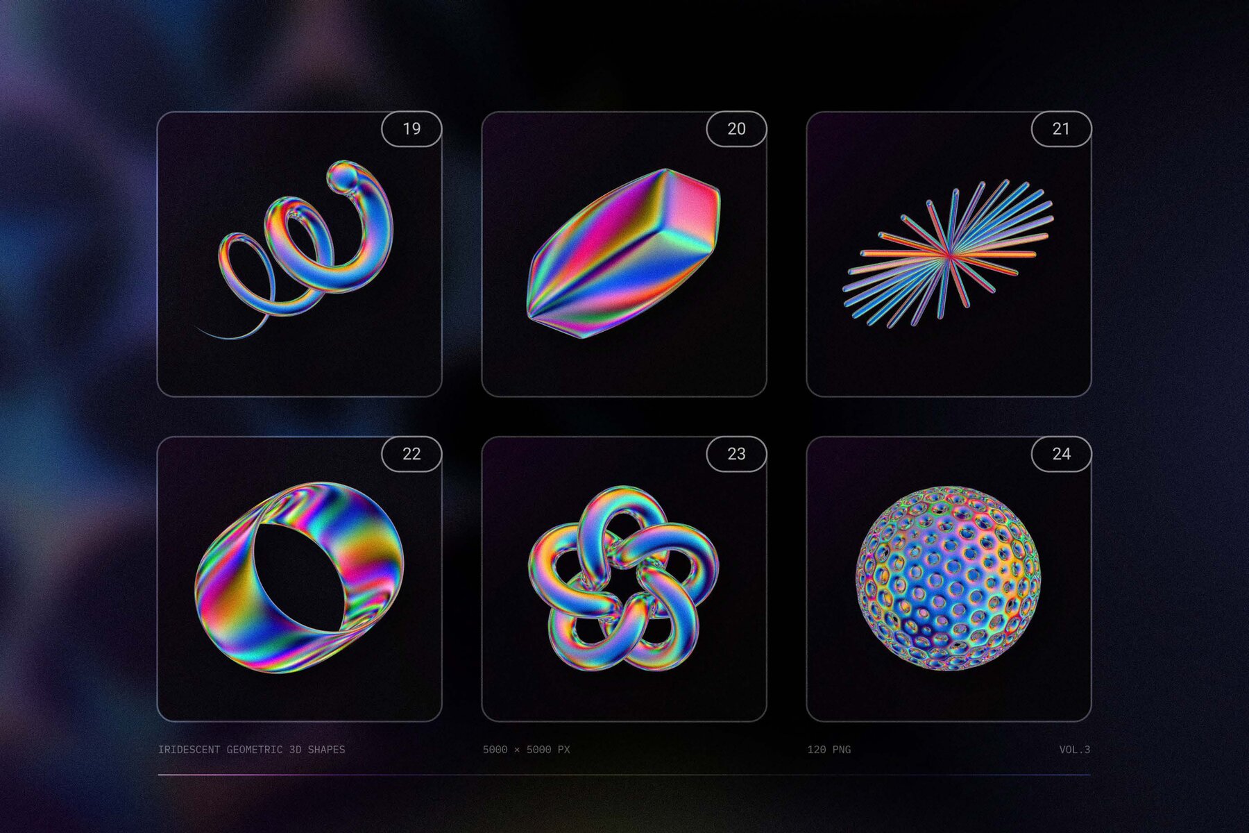 120 Iridescent geometric 3D shapes pack Vol 3 8