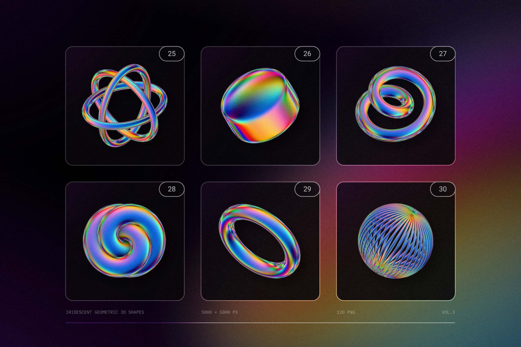 120 Iridescent geometric 3D shapes pack Vol 3 10