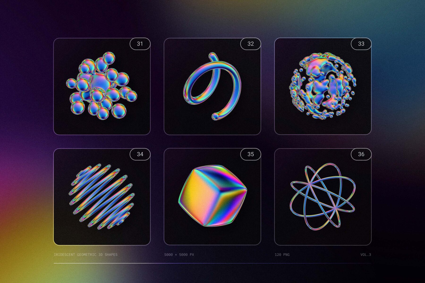 120 Iridescent geometric 3D shapes pack Vol 3 11