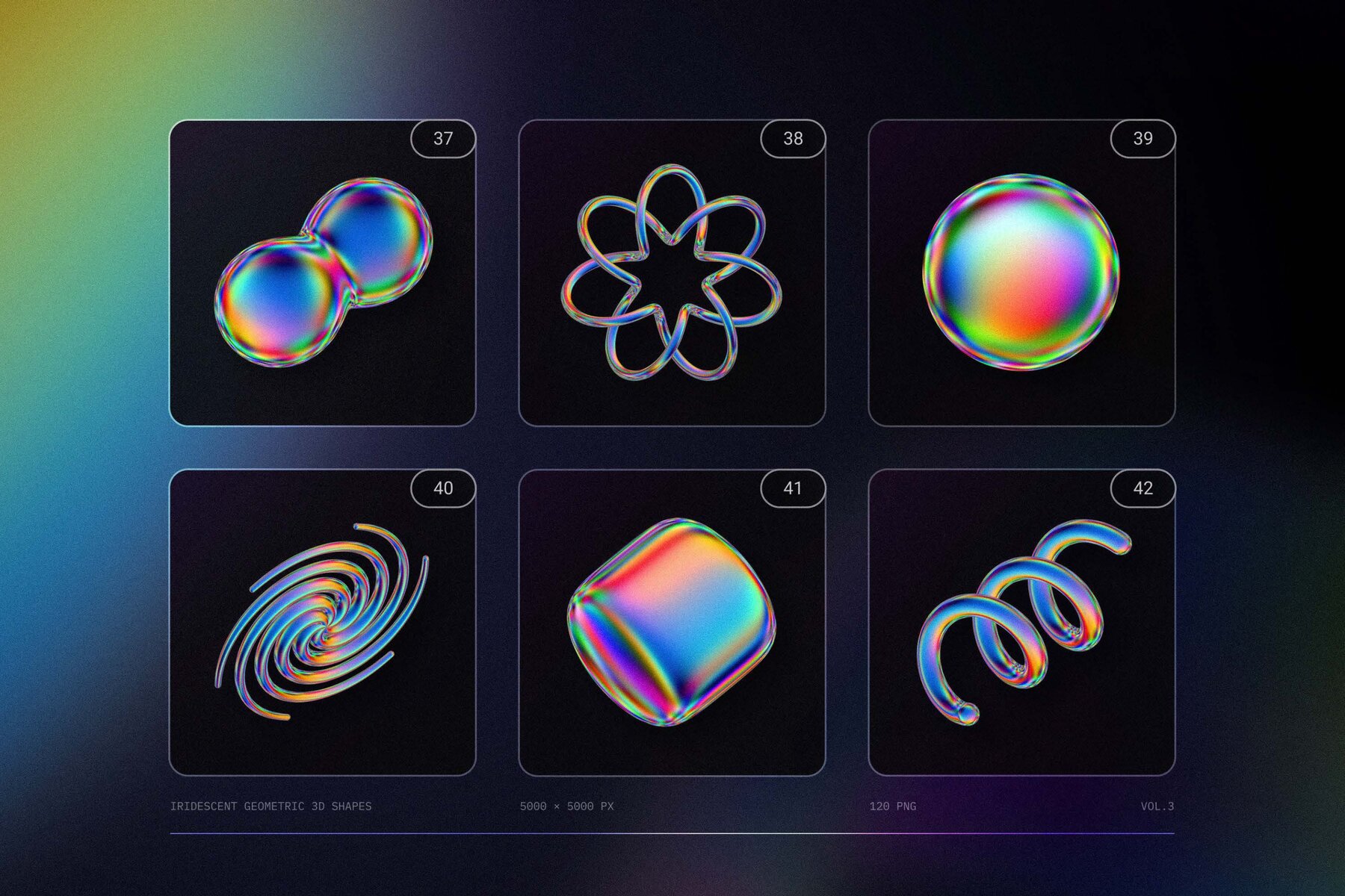 120 Iridescent geometric 3D shapes pack Vol 3 12