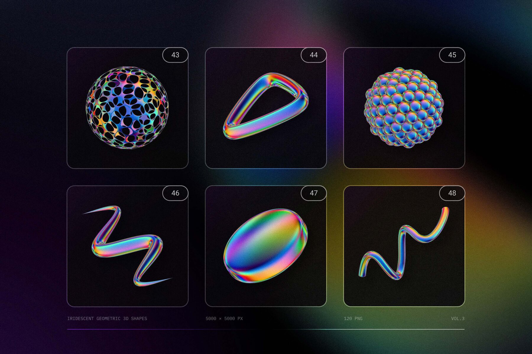 120 Iridescent geometric 3D shapes pack Vol 3 13