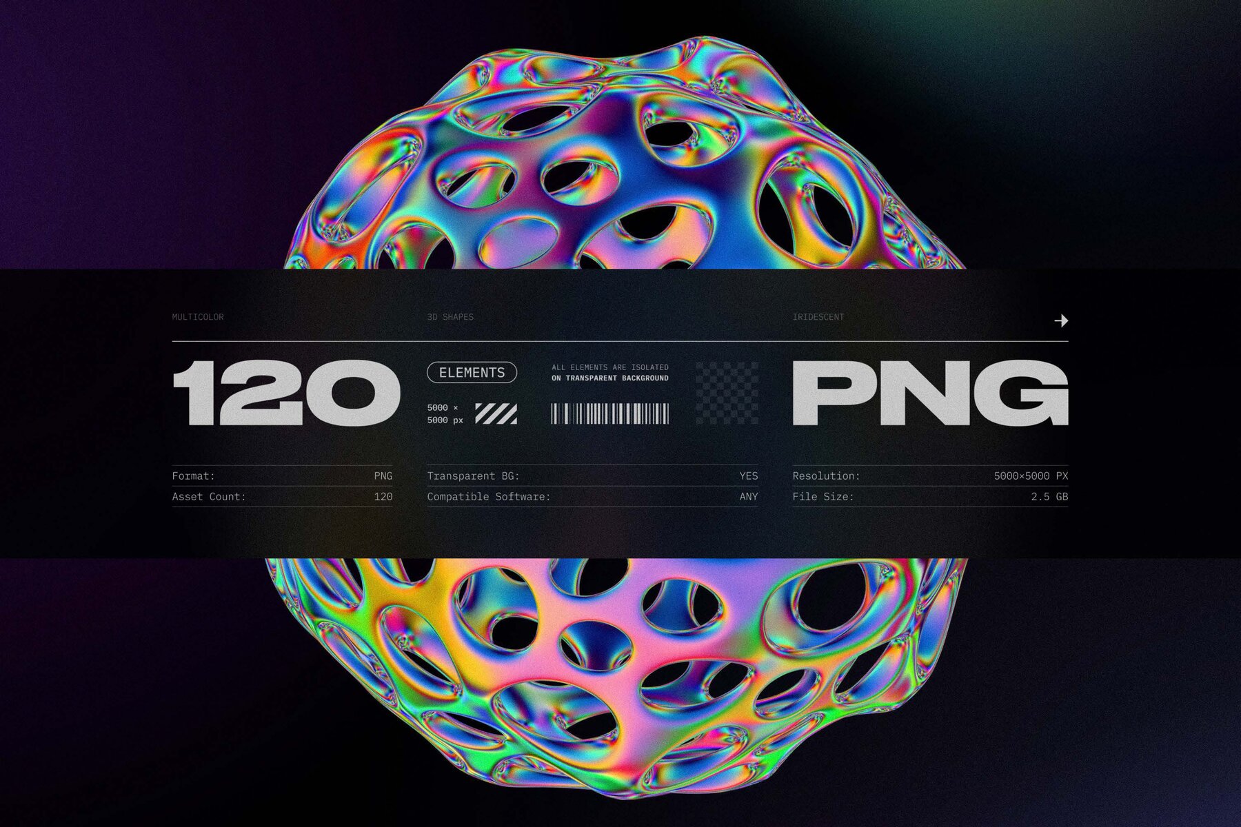 120 Iridescent geometric 3D shapes pack Vol 3 14