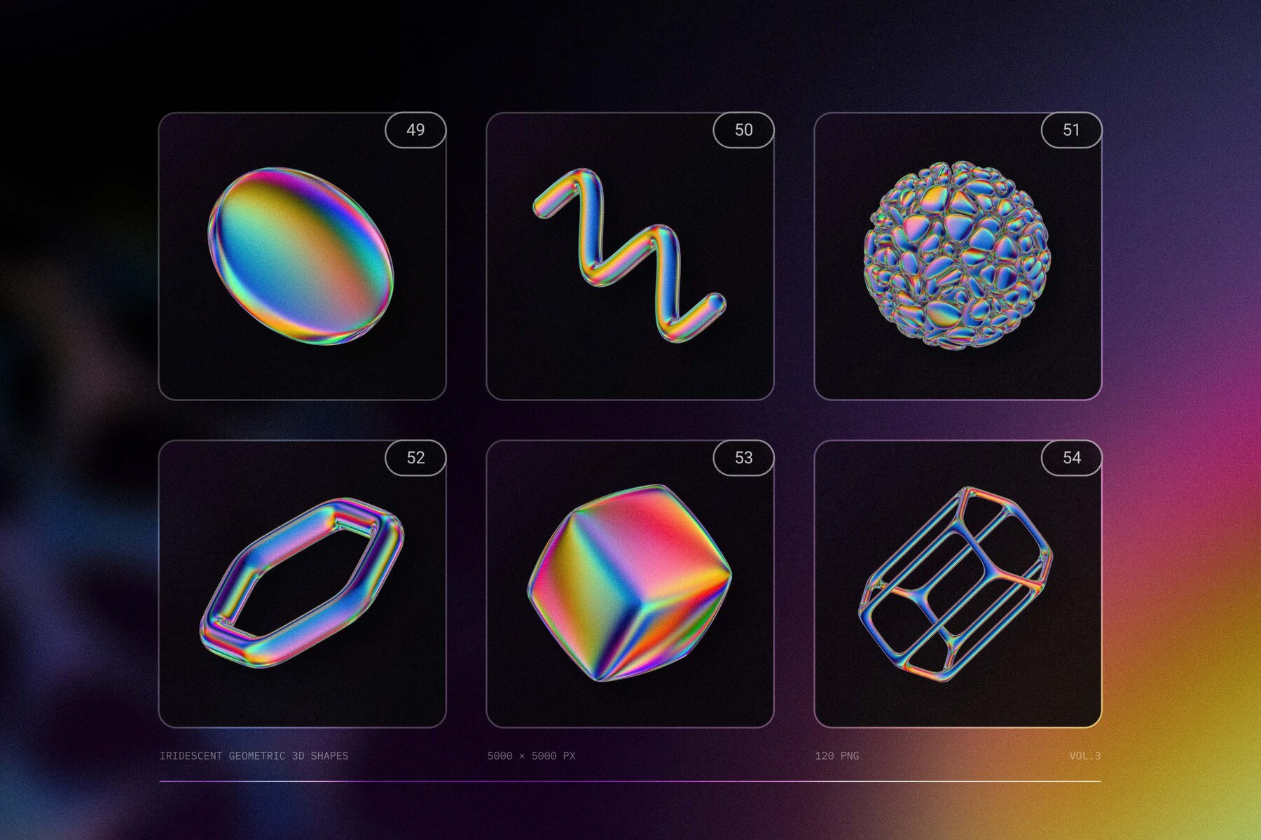 120 Iridescent geometric 3D shapes pack Vol 3 15