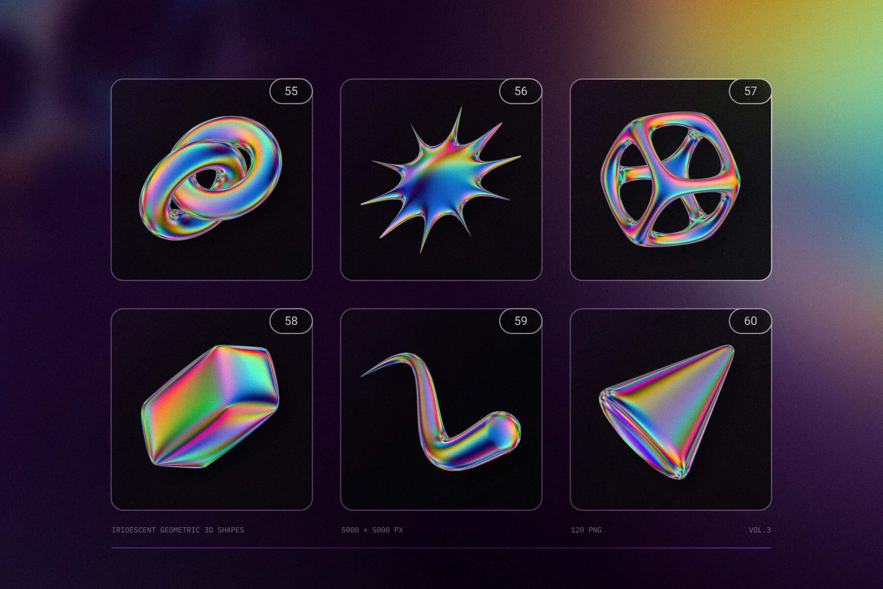 120 Iridescent geometric 3D shapes pack Vol 3 16