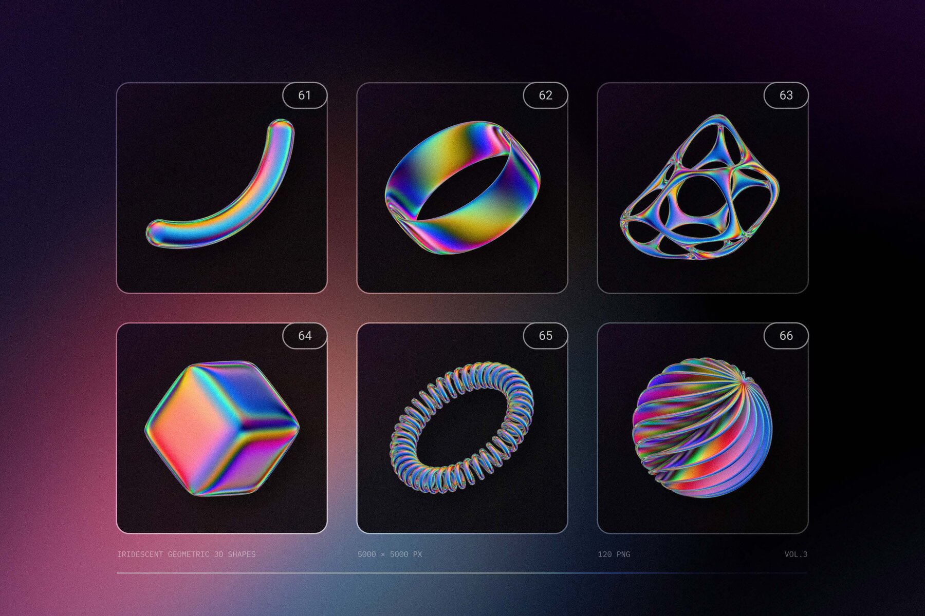 120 Iridescent geometric 3D shapes pack Vol 3 17