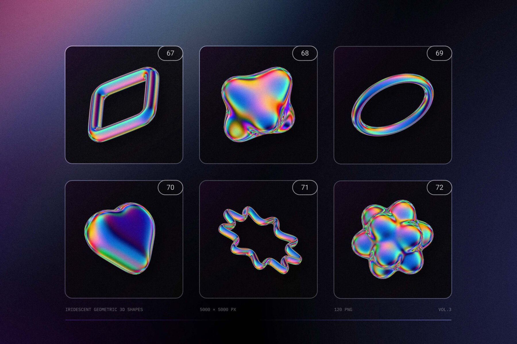 120 Iridescent geometric 3D shapes pack Vol 3 18