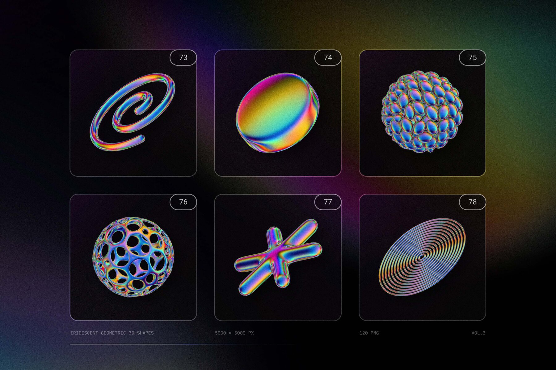 120 Iridescent geometric 3D shapes pack Vol 3 20