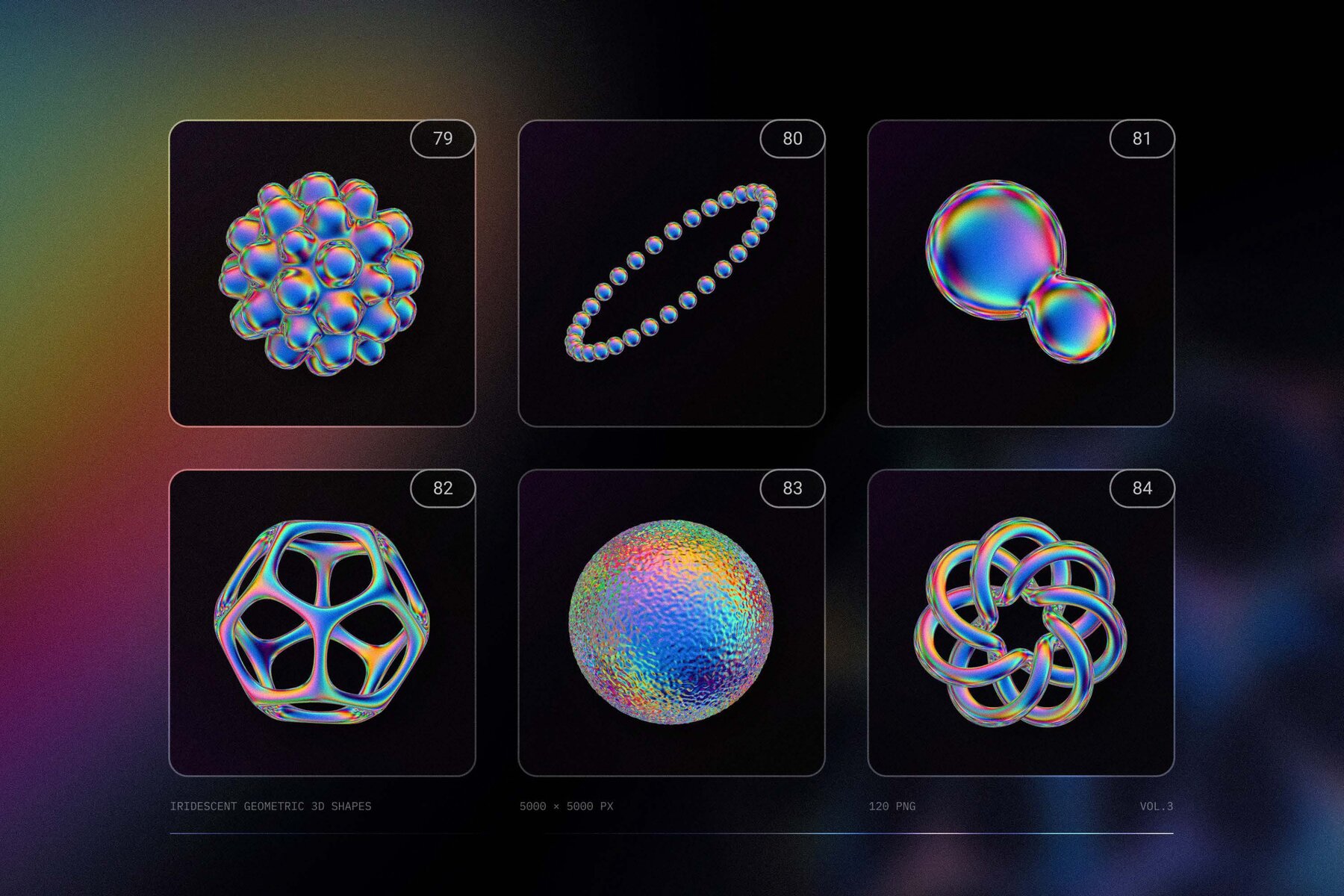 120 Iridescent geometric 3D shapes pack Vol 3 21