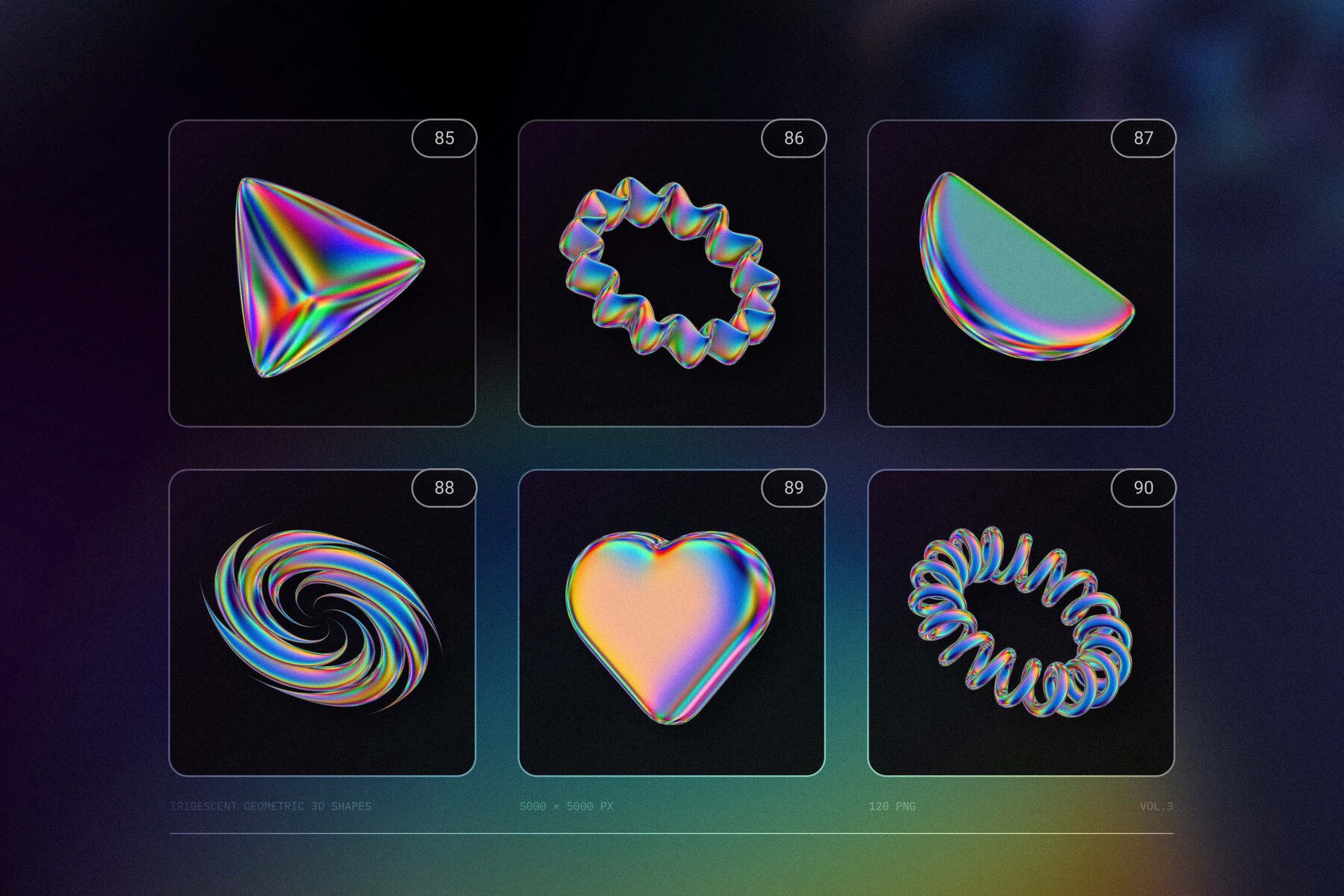 120 Iridescent geometric 3D shapes pack Vol 3 22