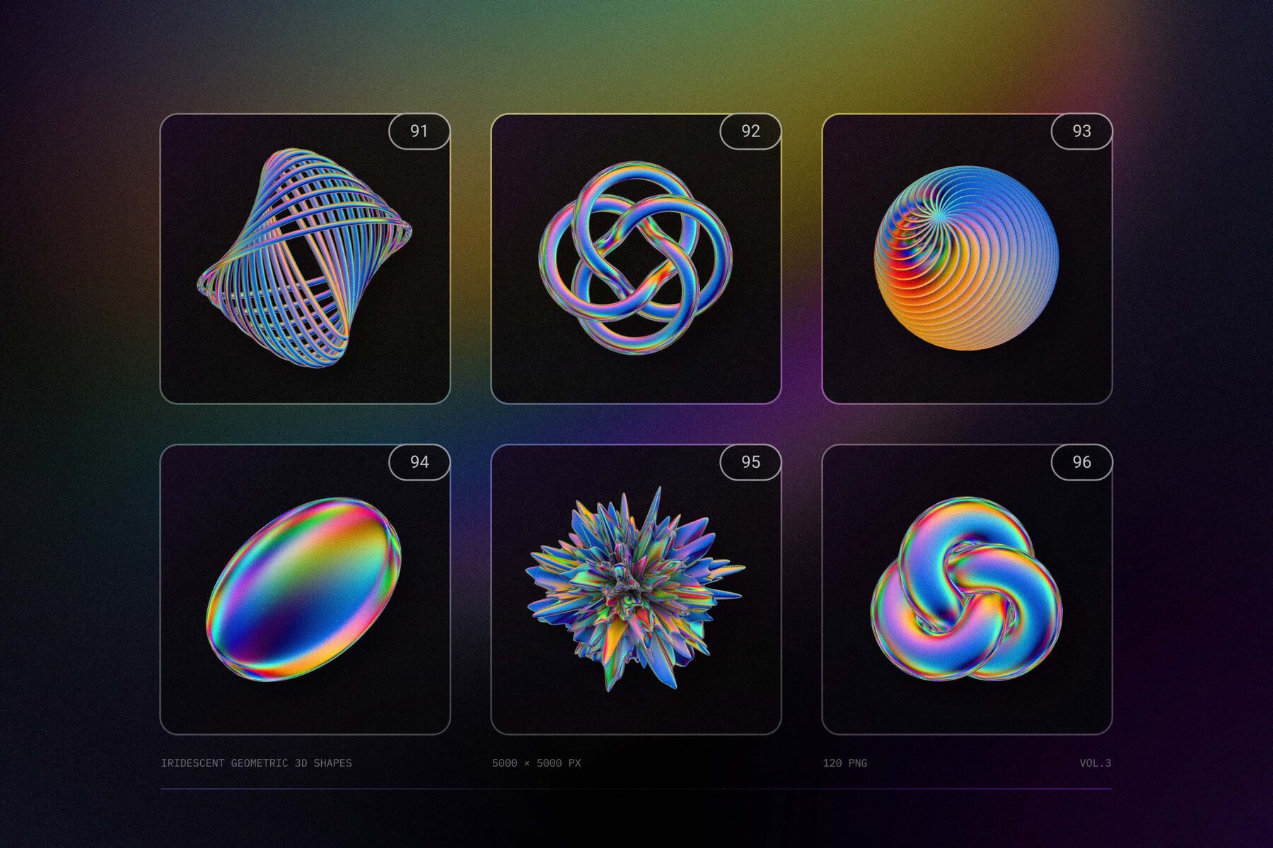 120 Iridescent geometric 3D shapes pack Vol 3 23