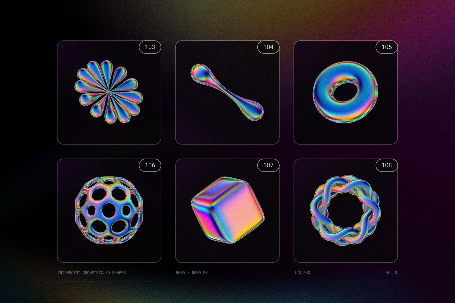 120 Iridescent geometric 3D shapes pack Vol 3 26