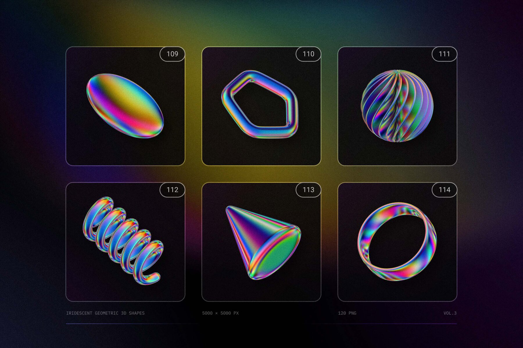 120 Iridescent geometric 3D shapes pack Vol 3 27