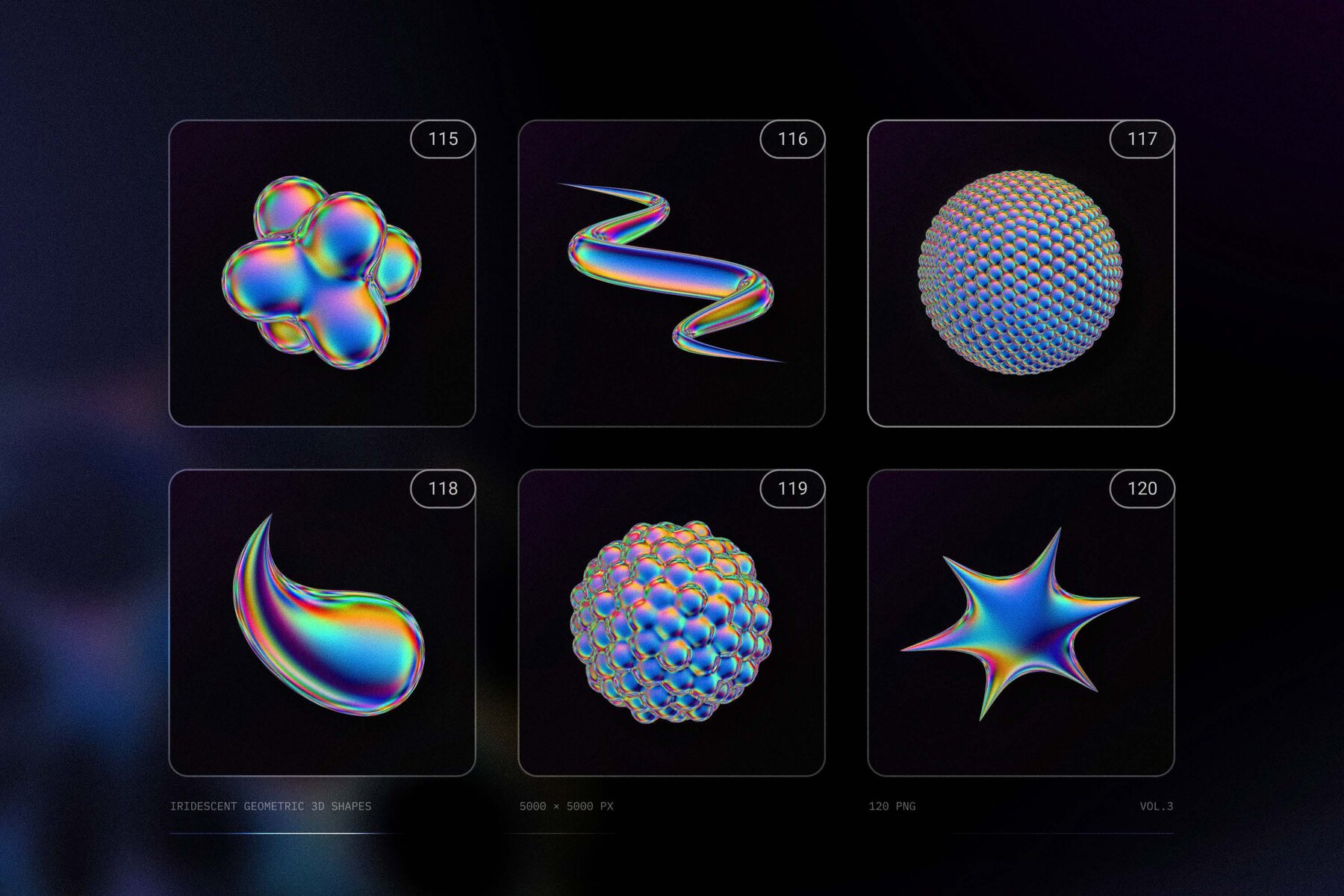 120 Iridescent geometric 3D shapes pack Vol 3 28