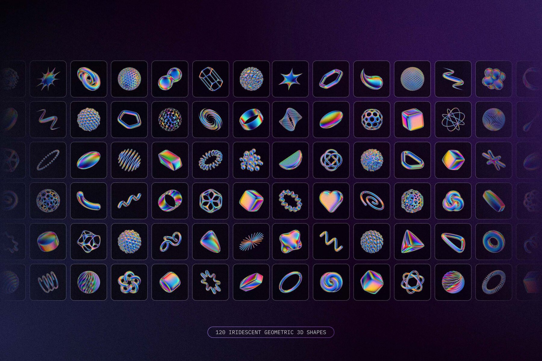 120 Iridescent geometric 3D shapes pack Vol 3 30