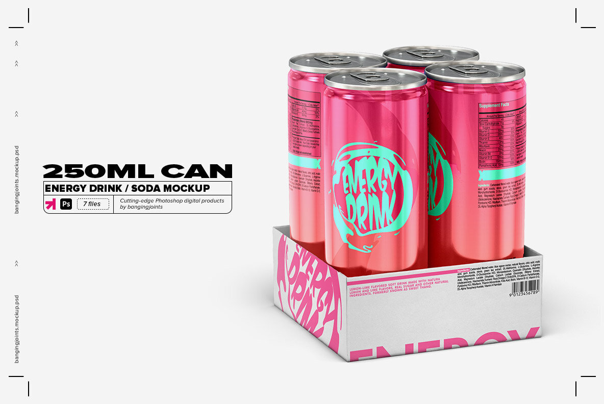 250ml Energy Drink Soda Can Mockup 1
