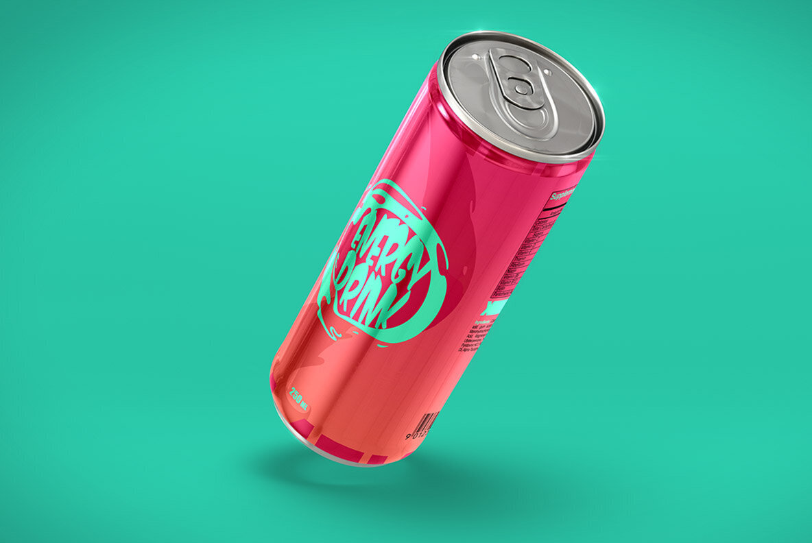 250ml Energy Drink Soda Can Mockup 3