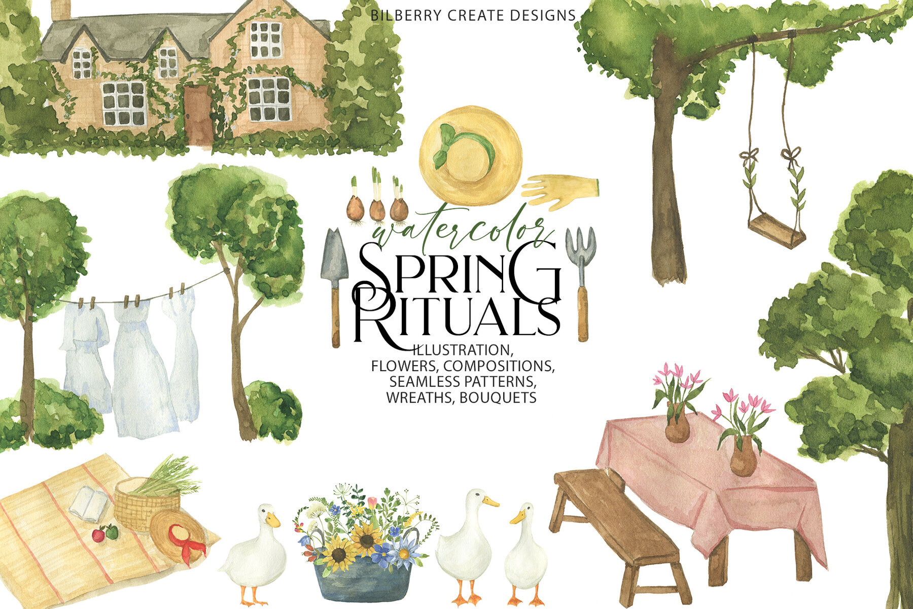 Watercolor Spring Rituals Stock Art 1