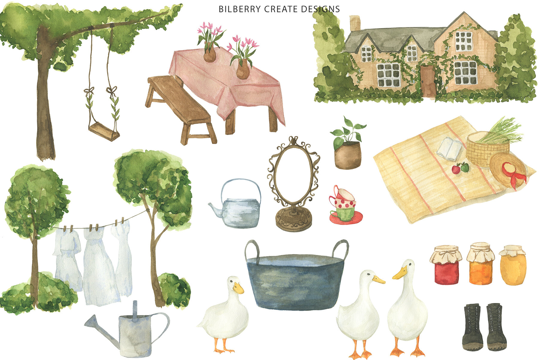 Watercolor Spring Rituals Stock Art 15