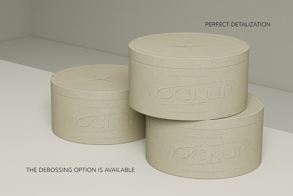 3 Round   ardboard Boxes Photoshop Mockups 3