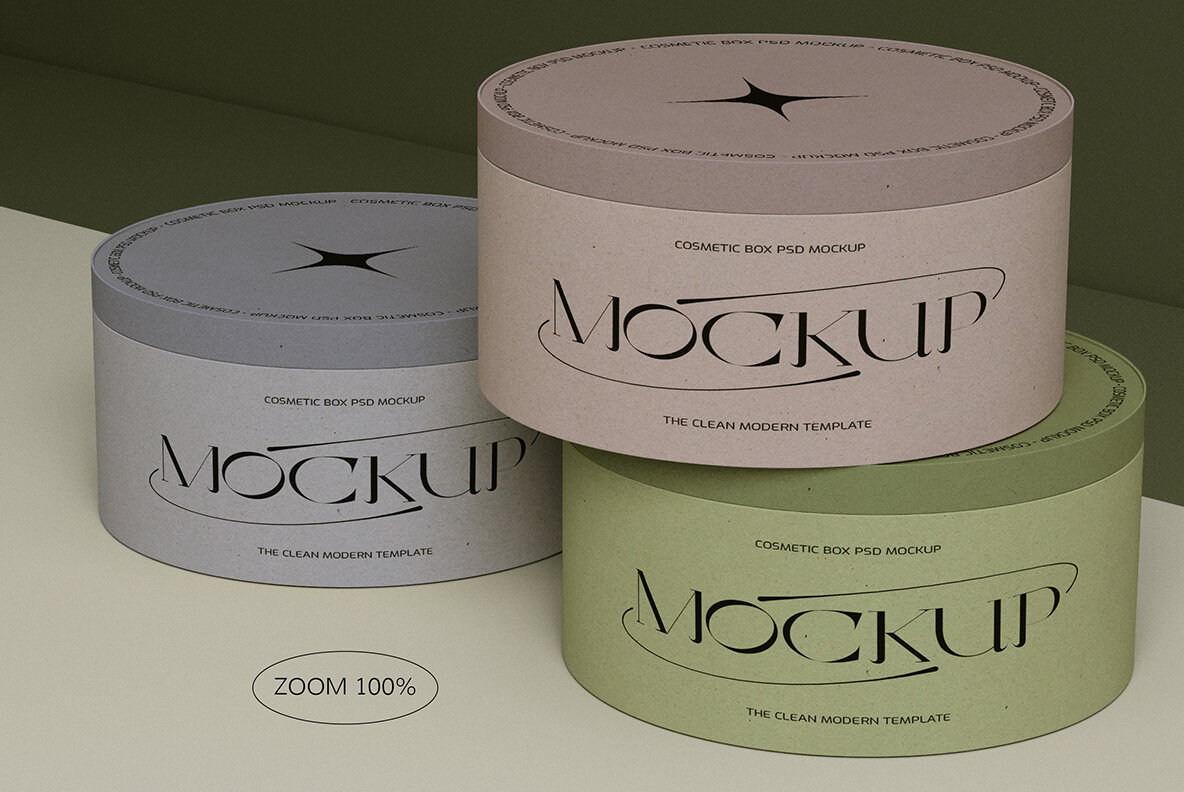 3 Round   ardboard Boxes Photoshop Mockups 4