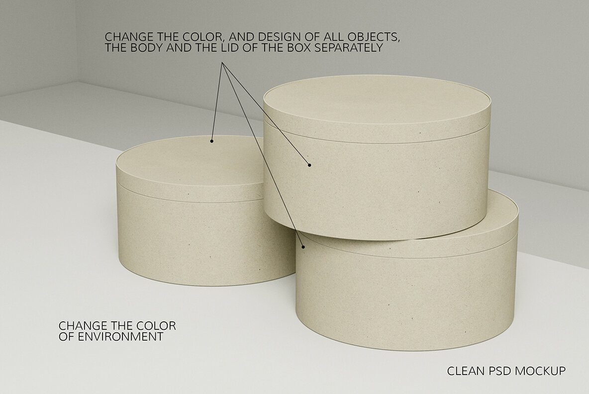3 Round   ardboard Boxes Photoshop Mockups 6