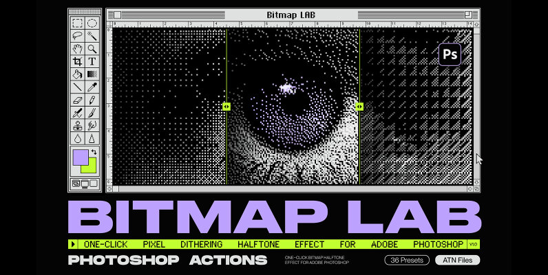 Bitmap LAB     one click pixel halftone Photoshop action