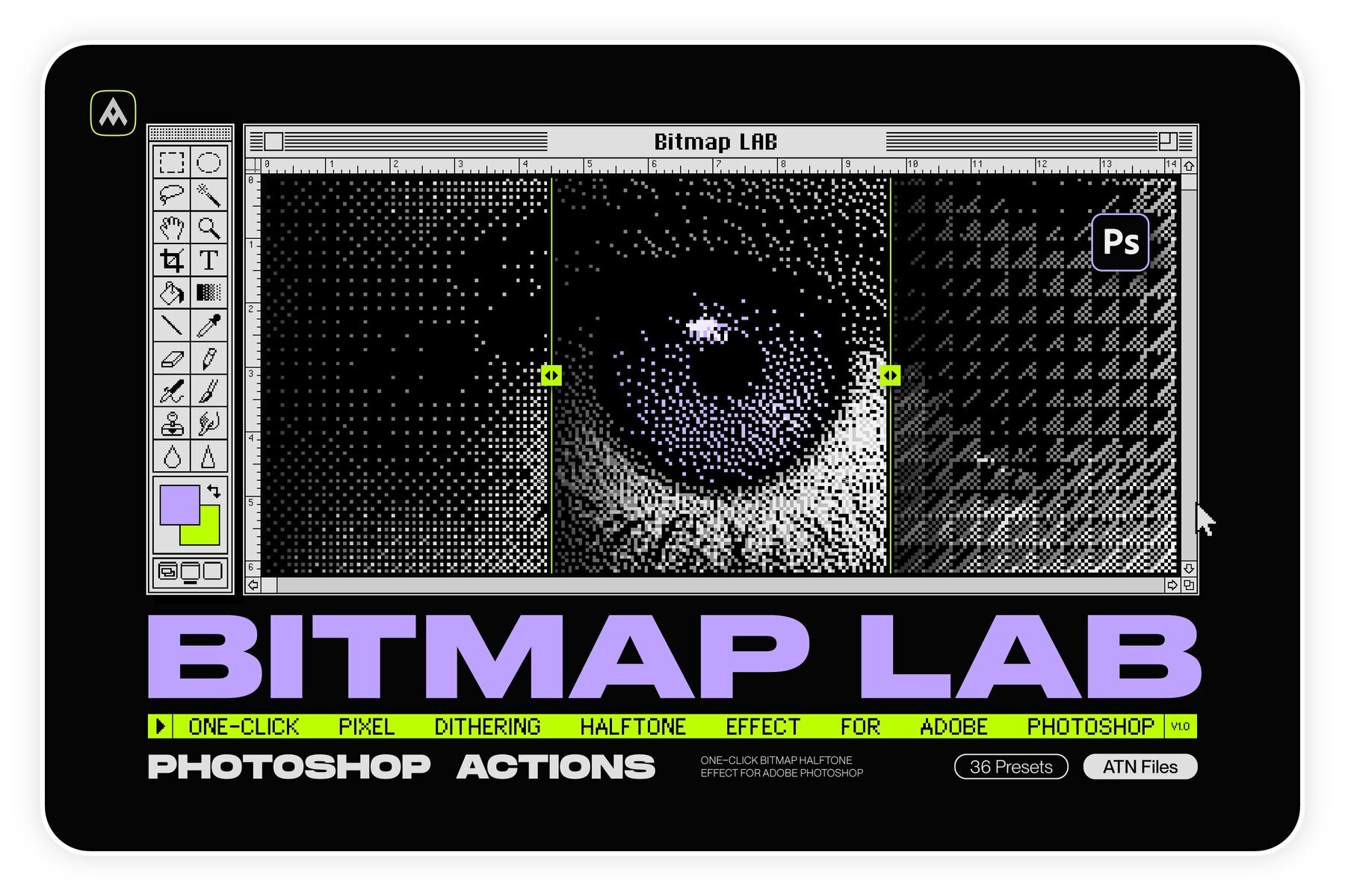 Bitmap LAB     one click pixel halftone Photoshop action 1