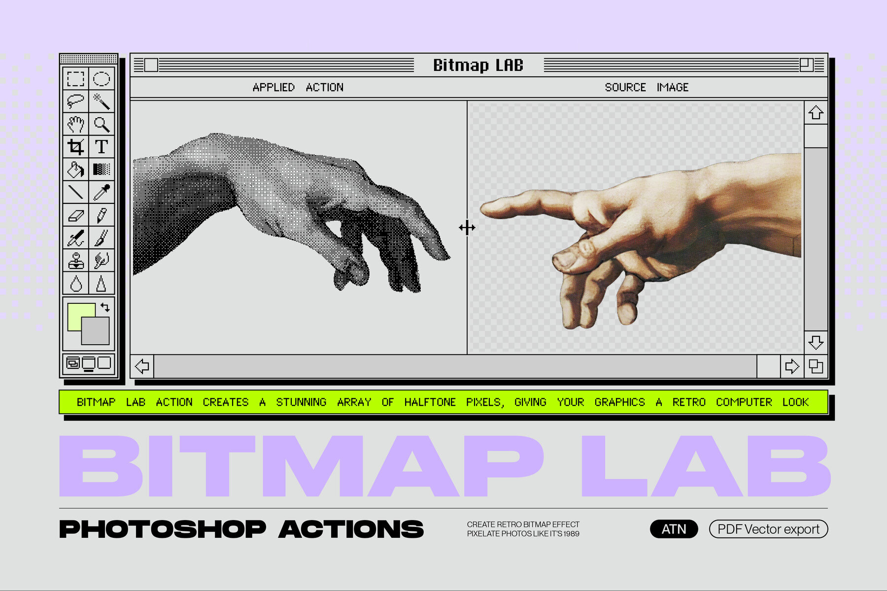 Bitmap LAB     one click pixel halftone Photoshop action 2