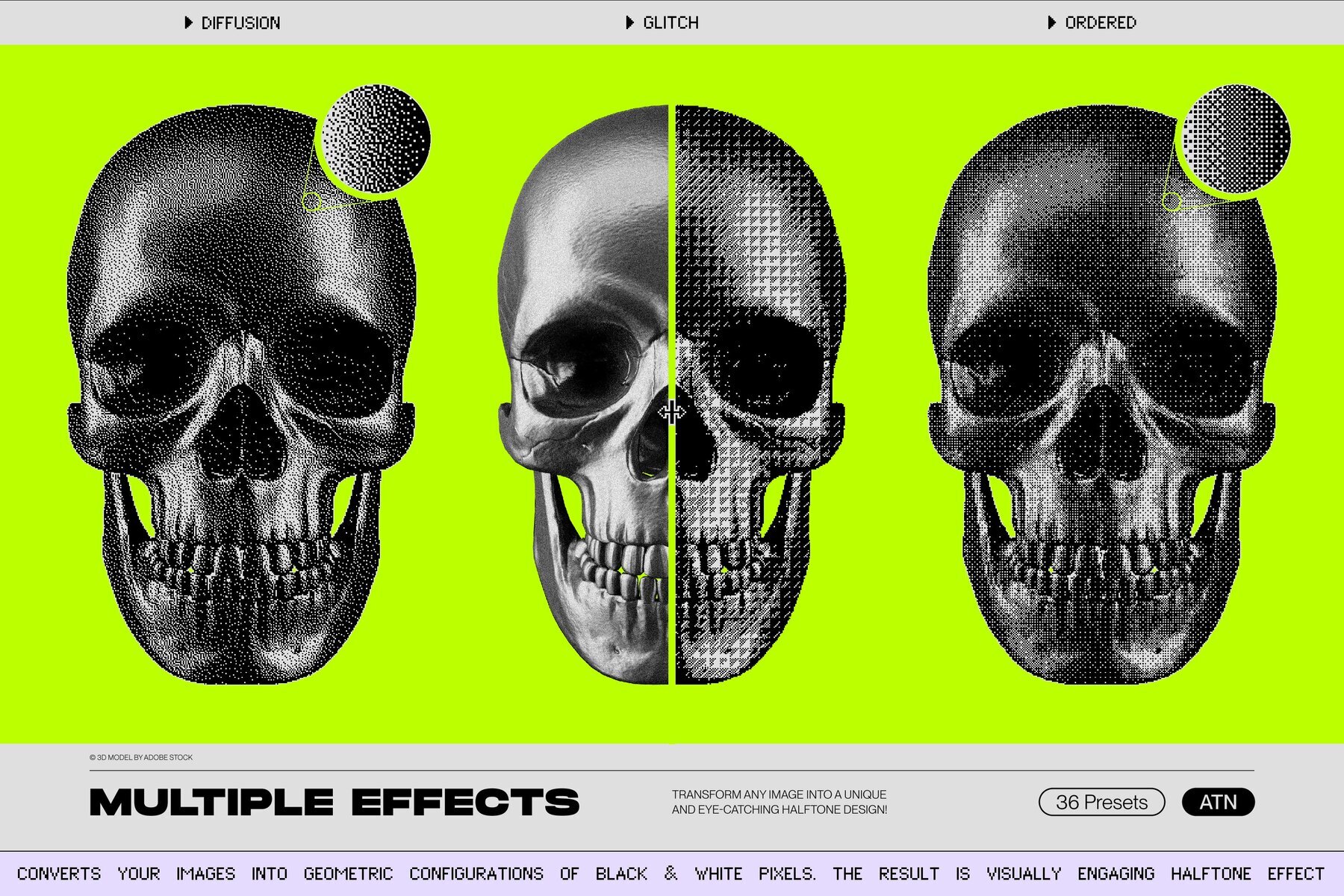 Bitmap LAB     one click pixel halftone Photoshop action 3