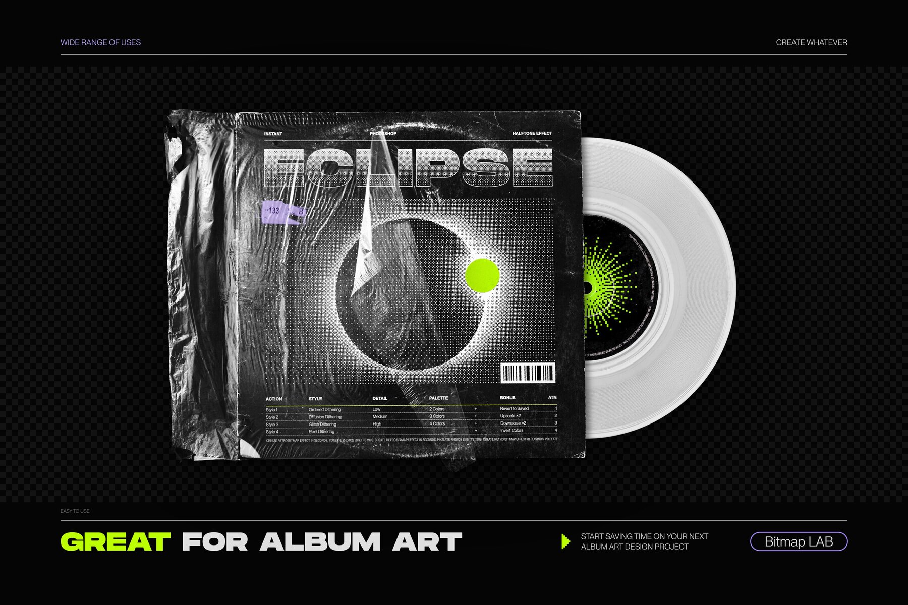 Bitmap LAB     one click pixel halftone Photoshop action 9