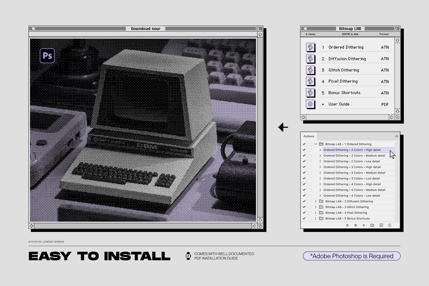 Bitmap LAB     one click pixel halftone Photoshop action 24