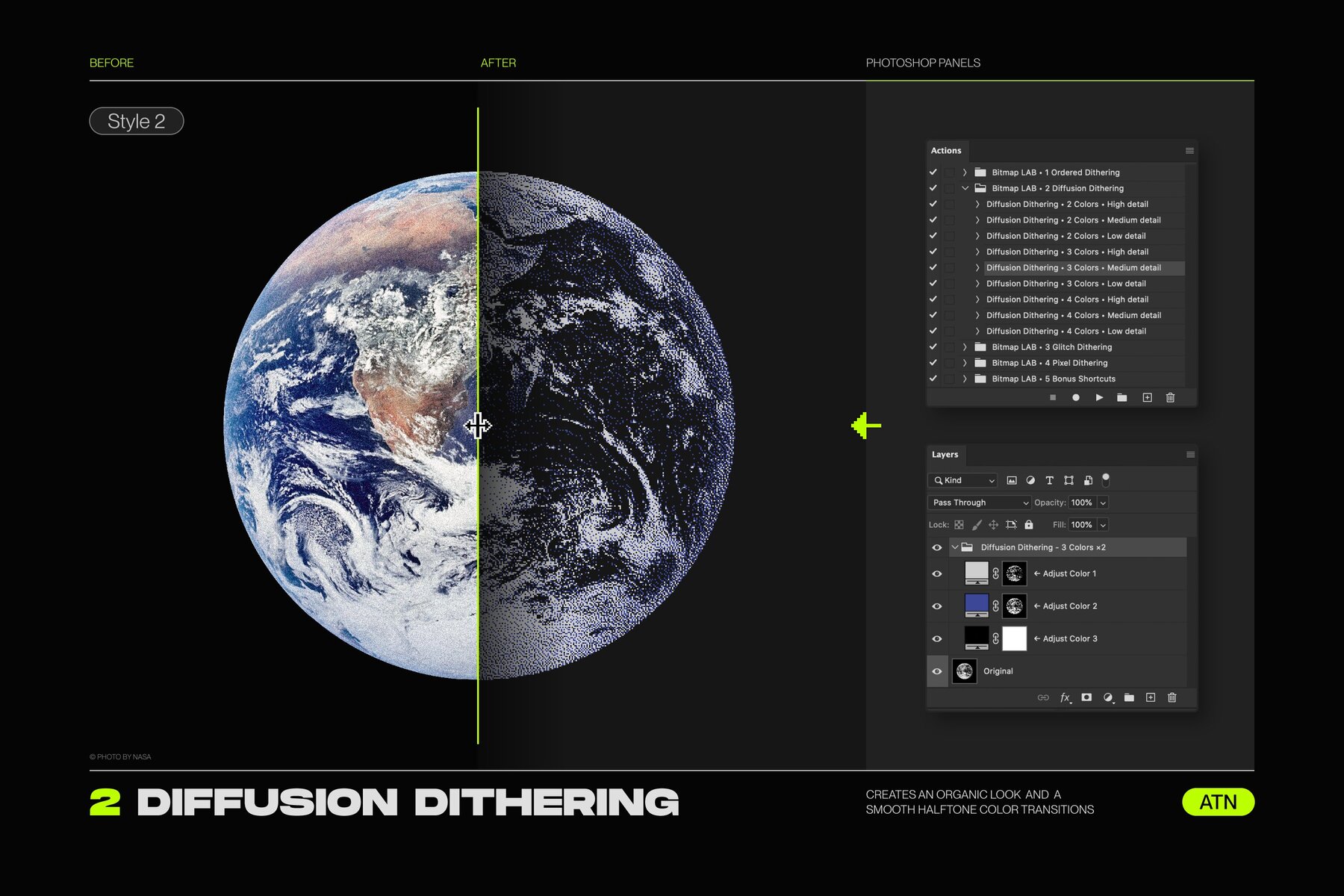 Bitmap LAB     one click pixel halftone Photoshop action 28