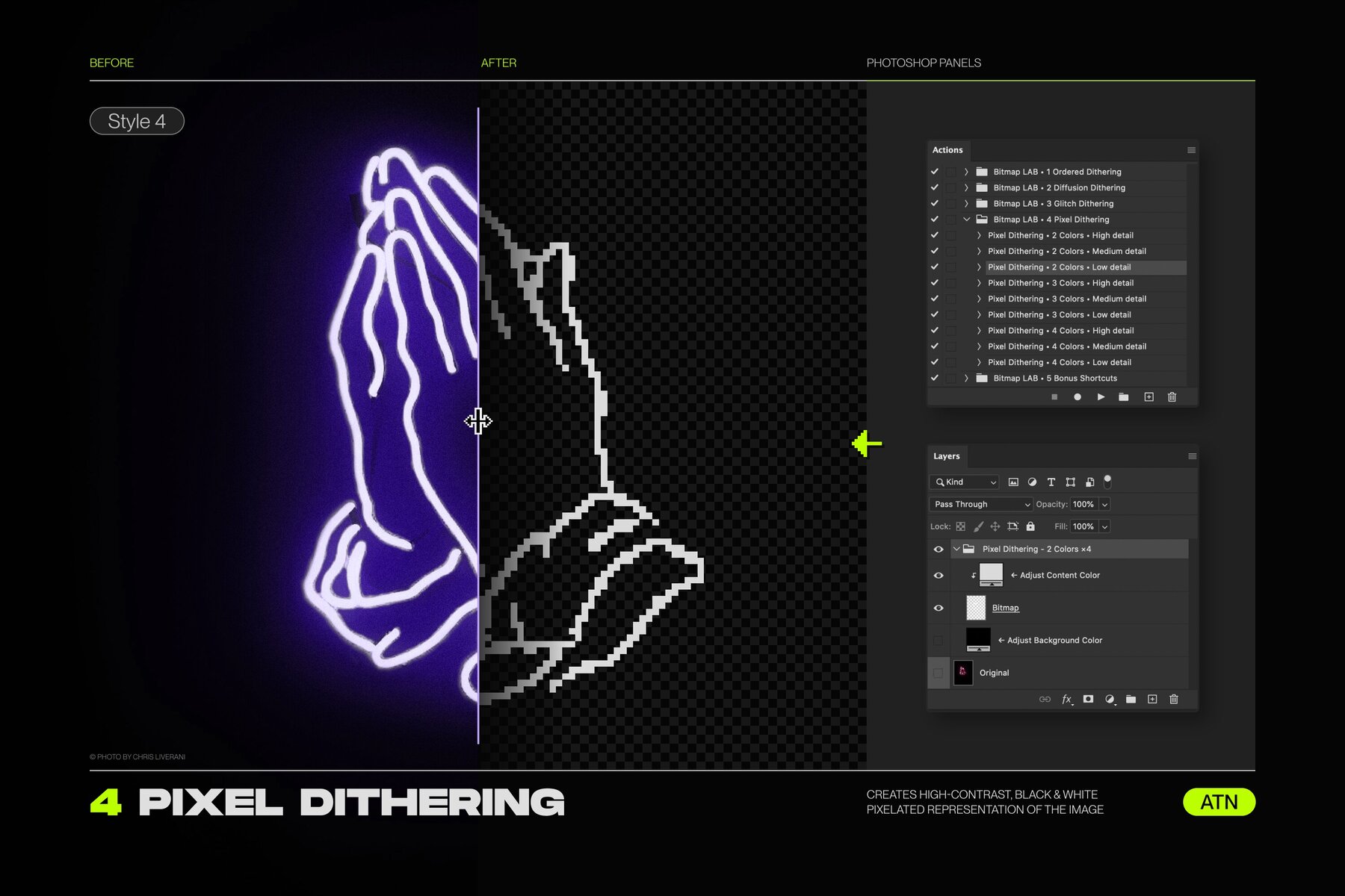 Bitmap LAB     one click pixel halftone Photoshop action 30
