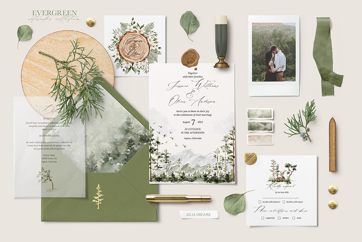 Evergreen Watercolor Forest Collection 2