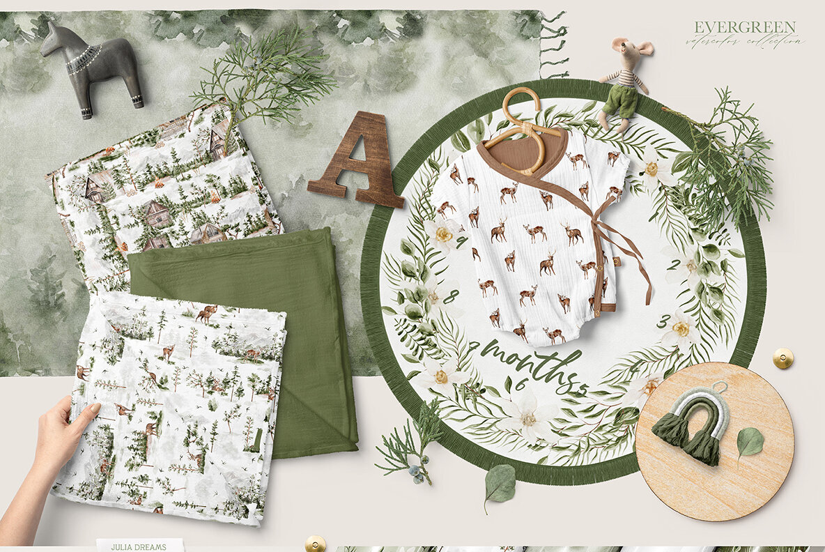 Evergreen Watercolor Forest Collection 3