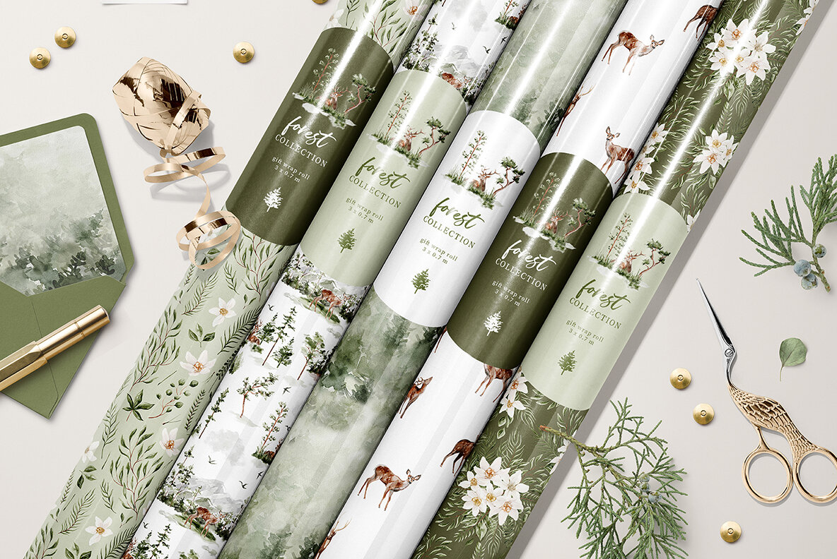 Evergreen Watercolor Forest Collection 4