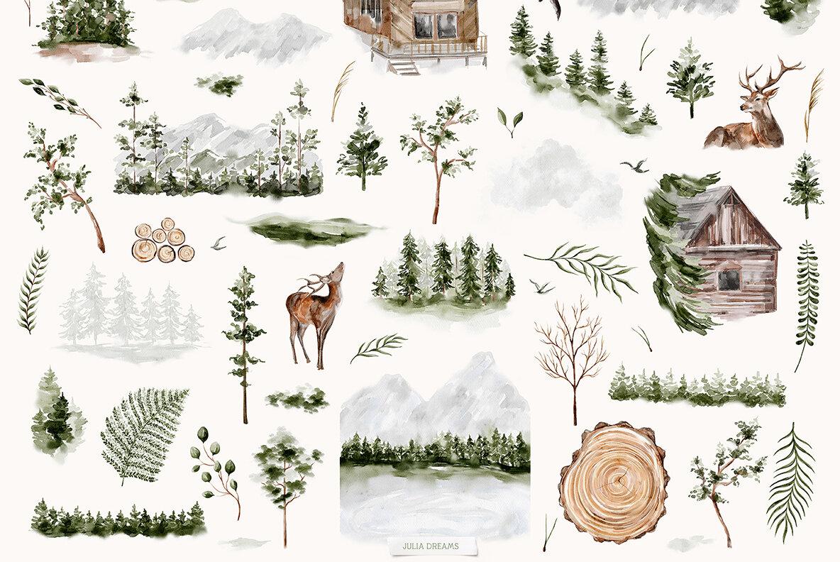 Evergreen Watercolor Forest Collection 10