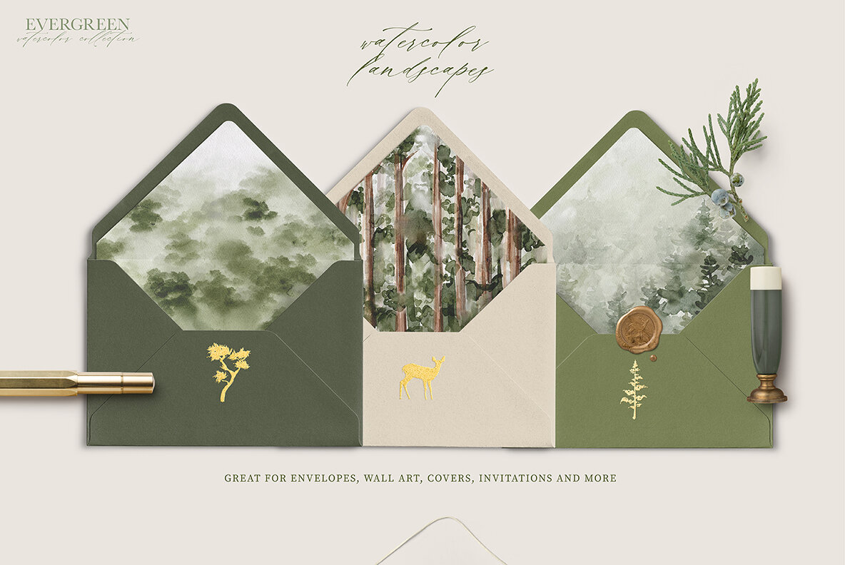 Evergreen Watercolor Forest Collection 11