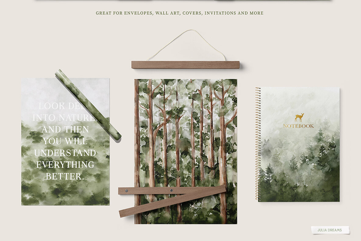 Evergreen Watercolor Forest Collection 12