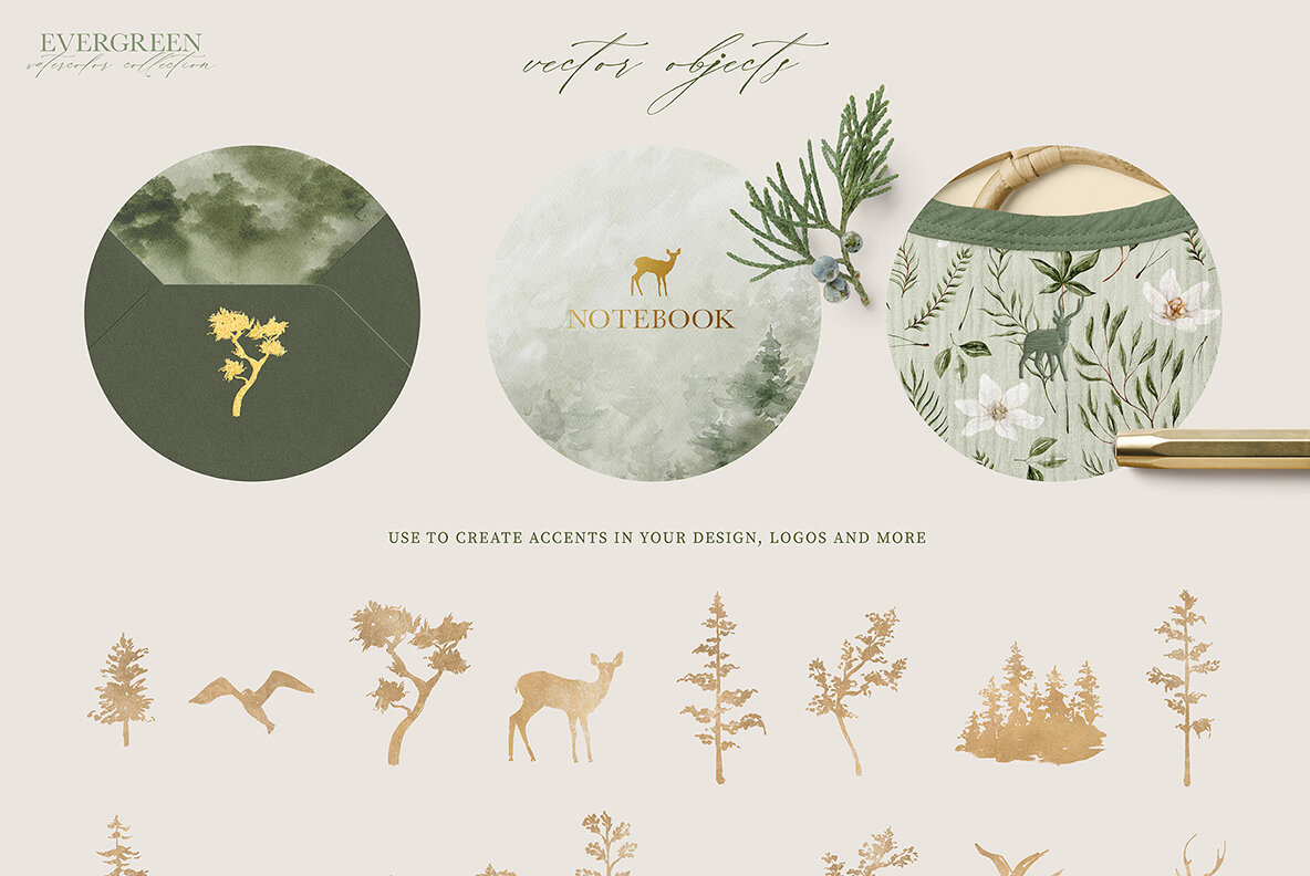 Evergreen Watercolor Forest Collection 13