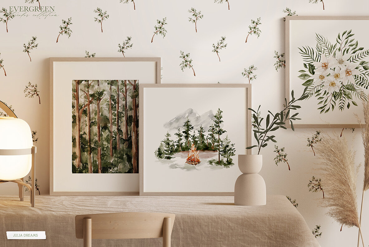 Evergreen Watercolor Forest Collection 14