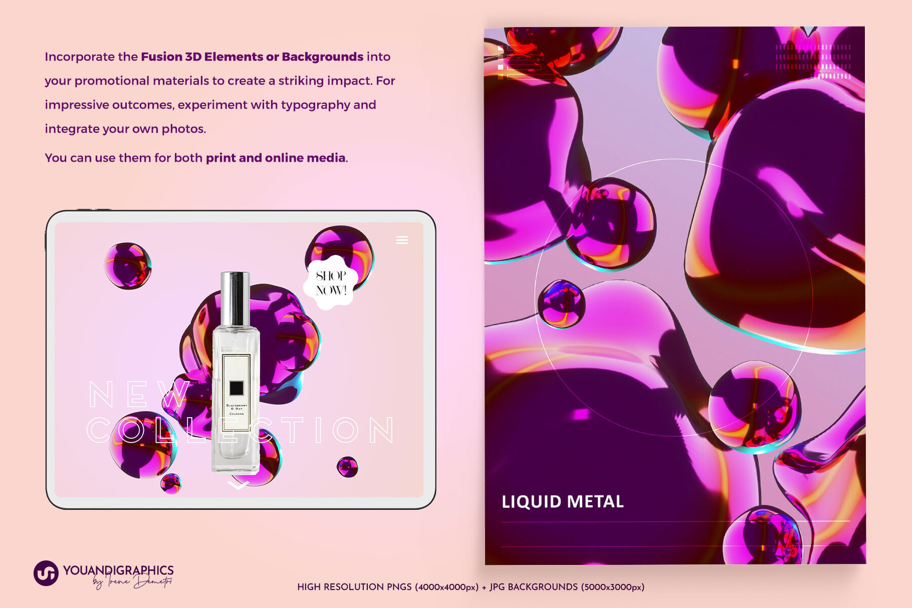 Liquid Metal Fusion 3D Backgrounds 3