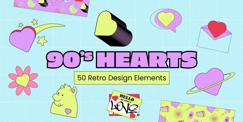 90s Hearts Retro Elements