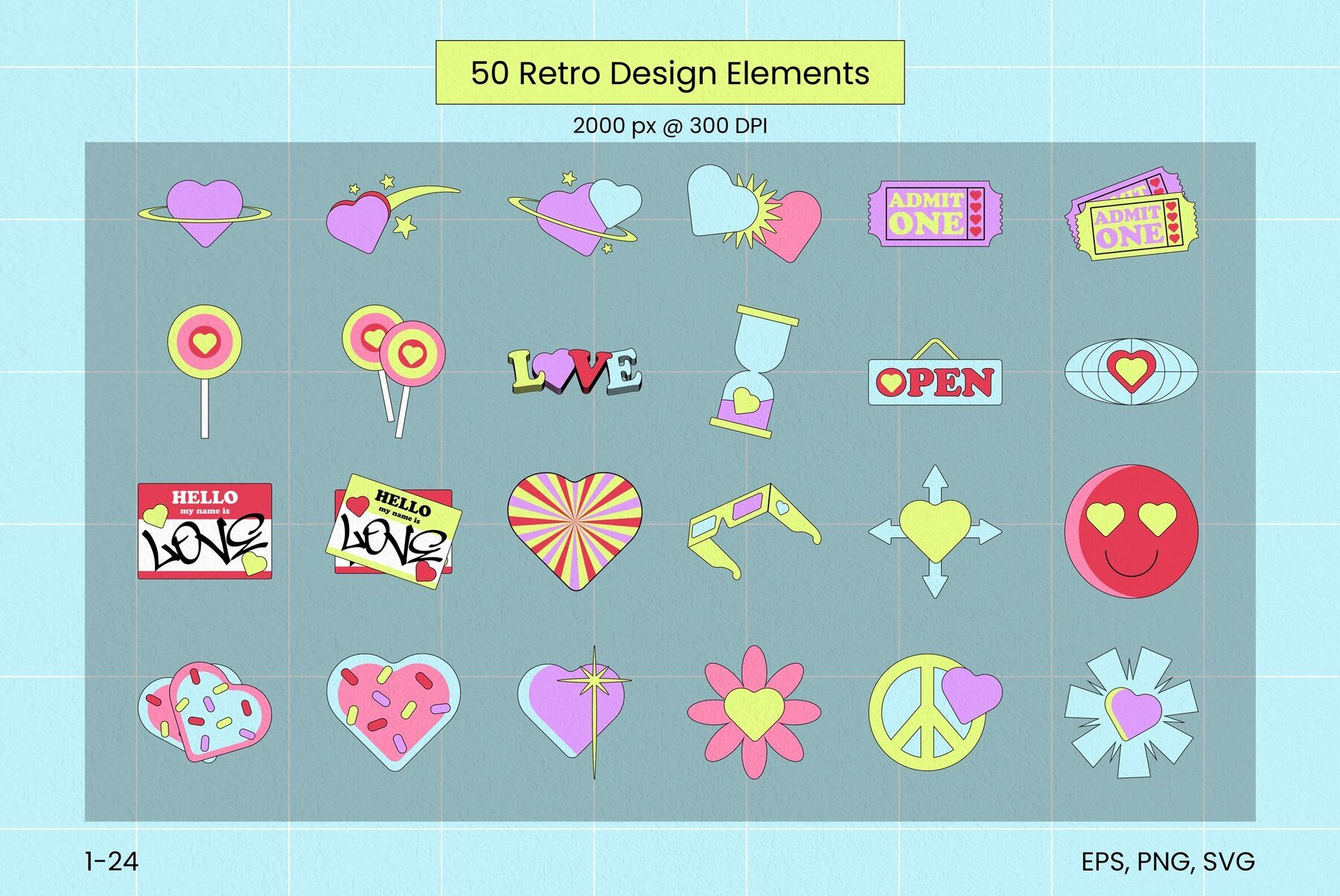 90s Hearts Retro Elements 2