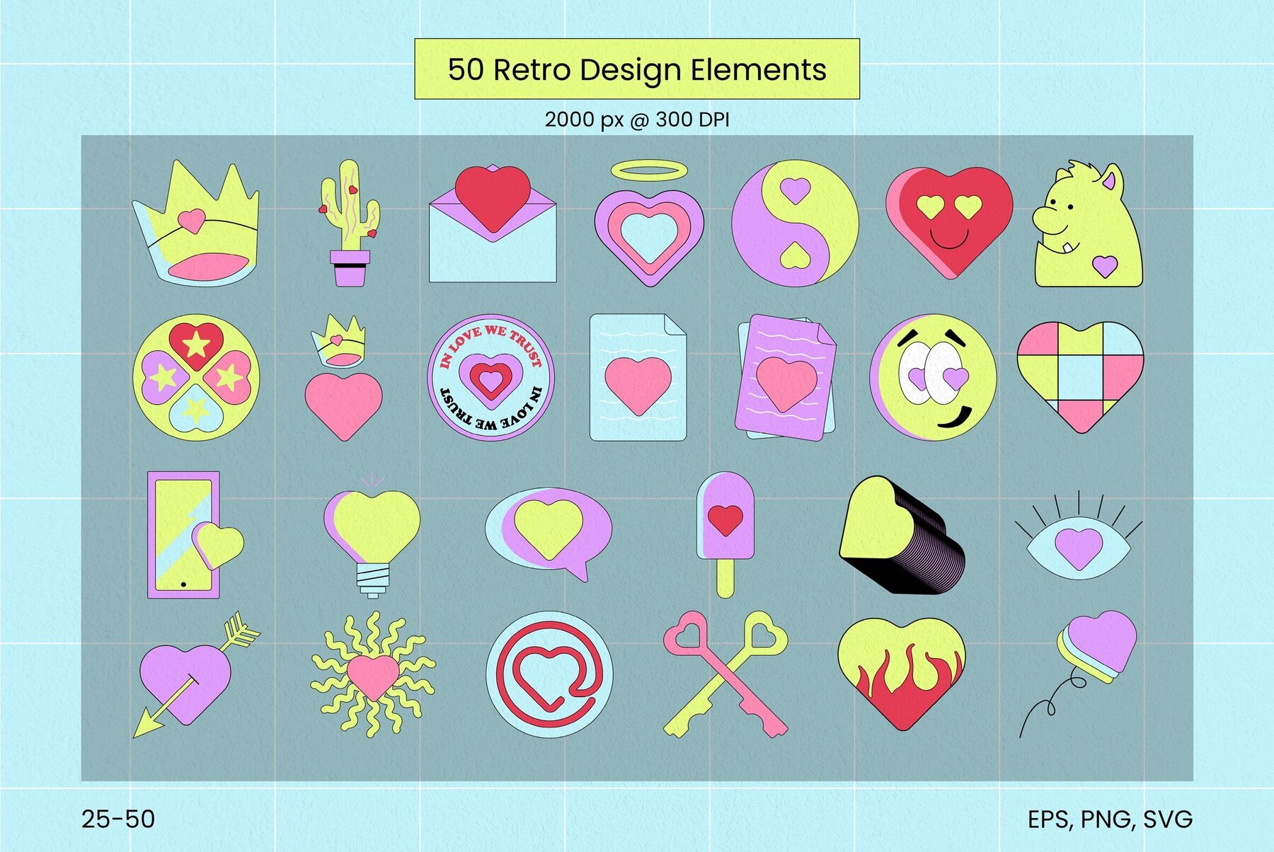 90s Hearts Retro Elements 3