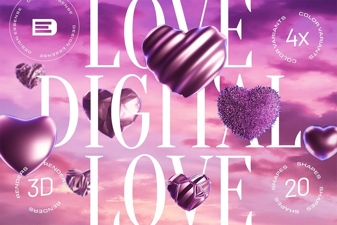 3D Heart Objects   Digital Love 1