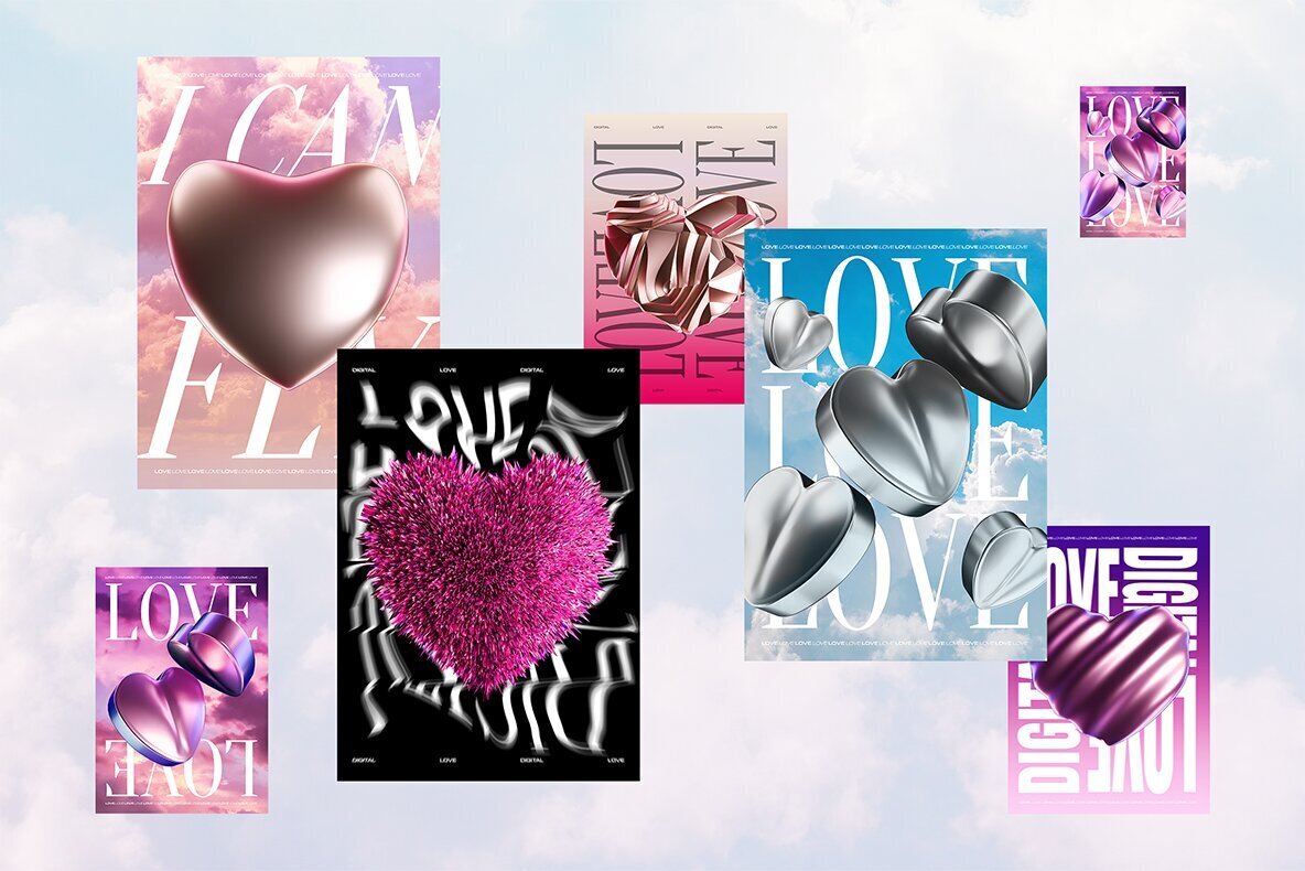 3D Heart Objects   Digital Love 2
